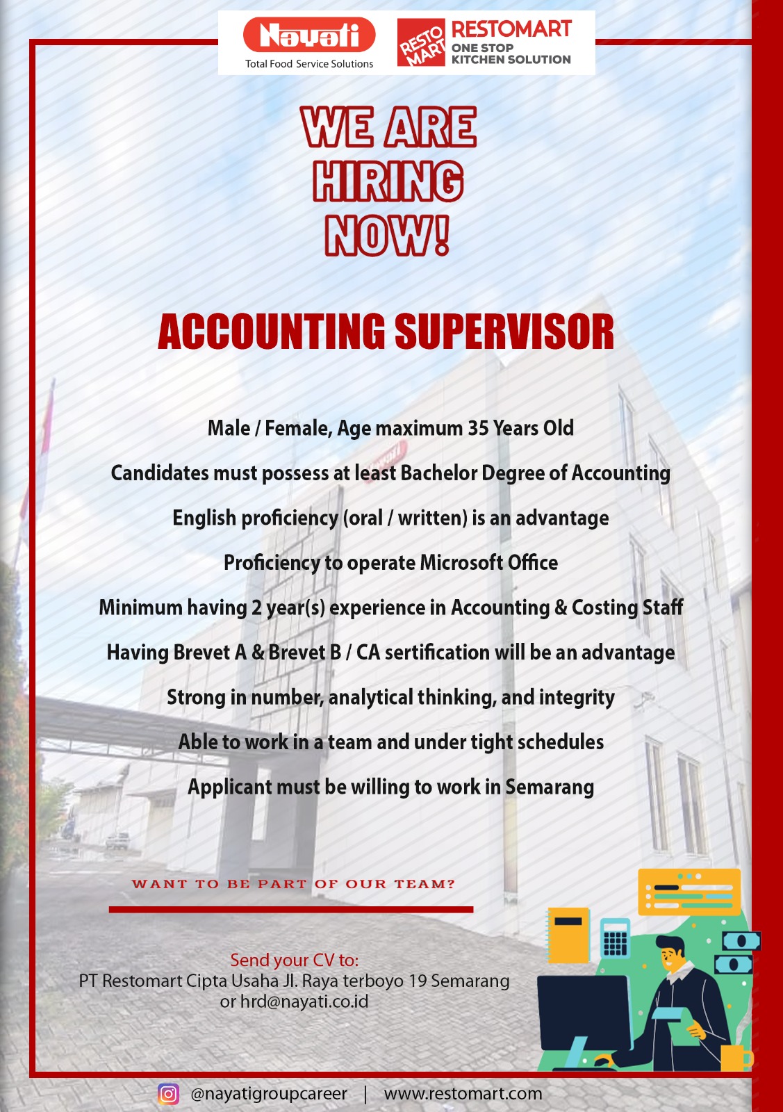 Lowongan Kerja Maret 2024 – NAYATI – Accounting Supervisor