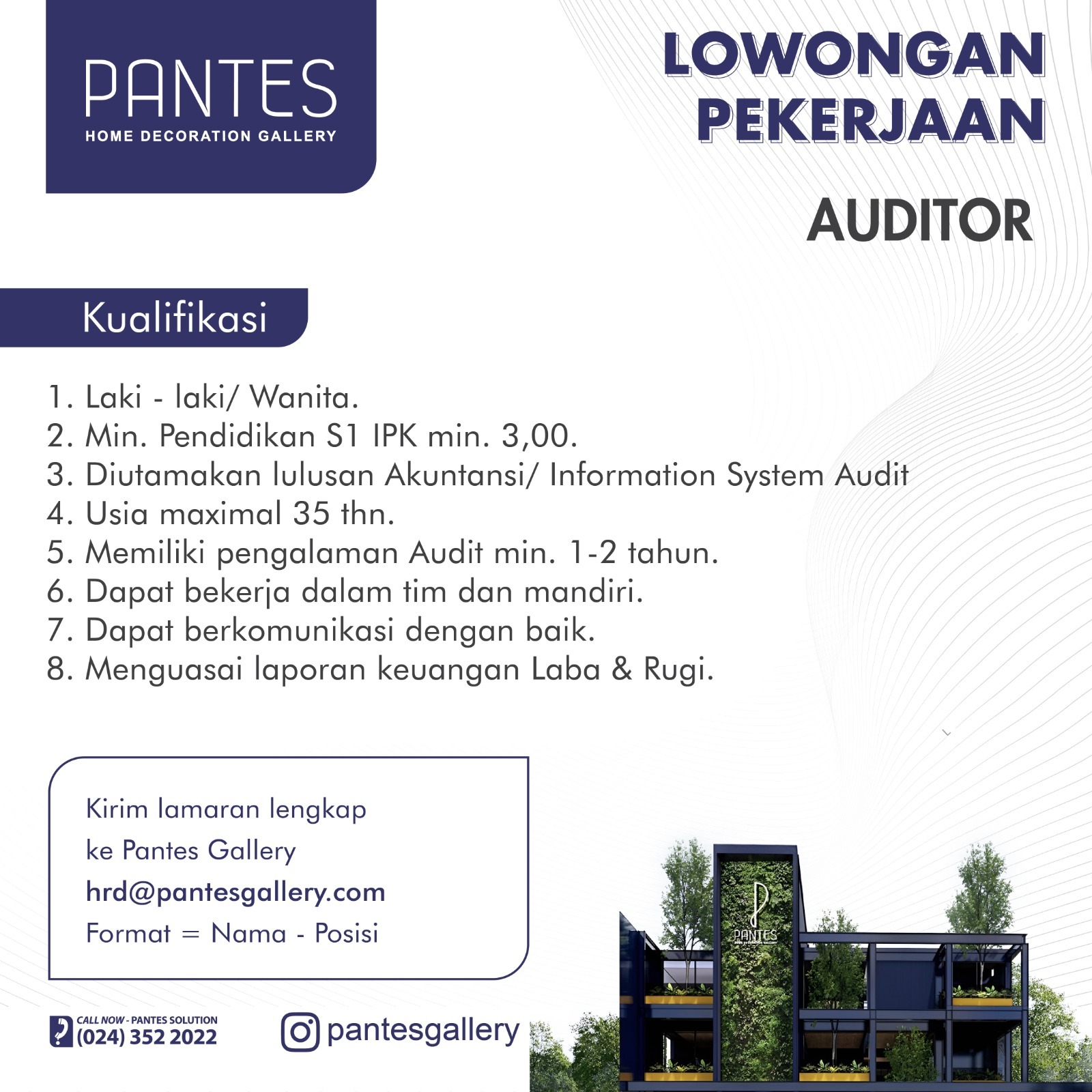 Lowongan Kerja Maret  2024 – PANTES – Auditor