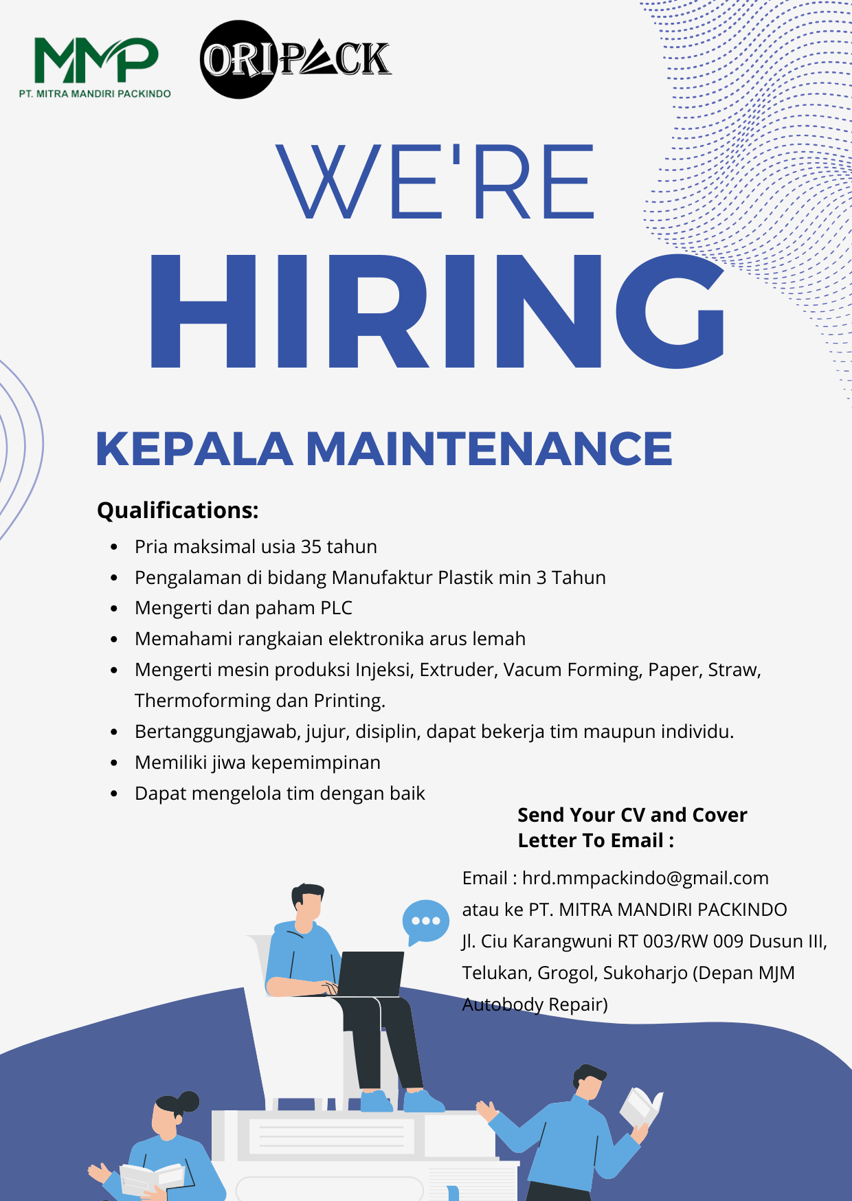 Lowongan Kerja Maret 2024 – PT. MITRA MANDIRI PACKINDO  – Kepala Maintenance