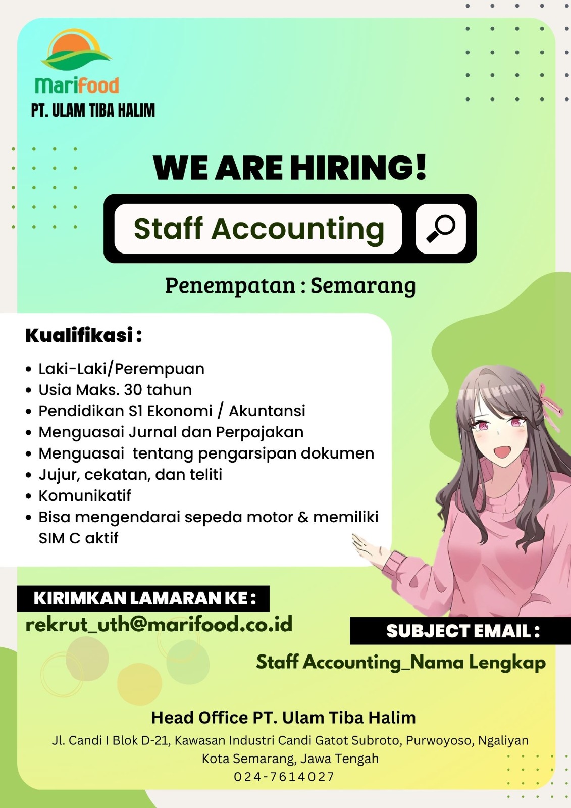 Lowongan Kerja Maret 2024 – PT. ULAM TIBA HALIM – Staff Accounting