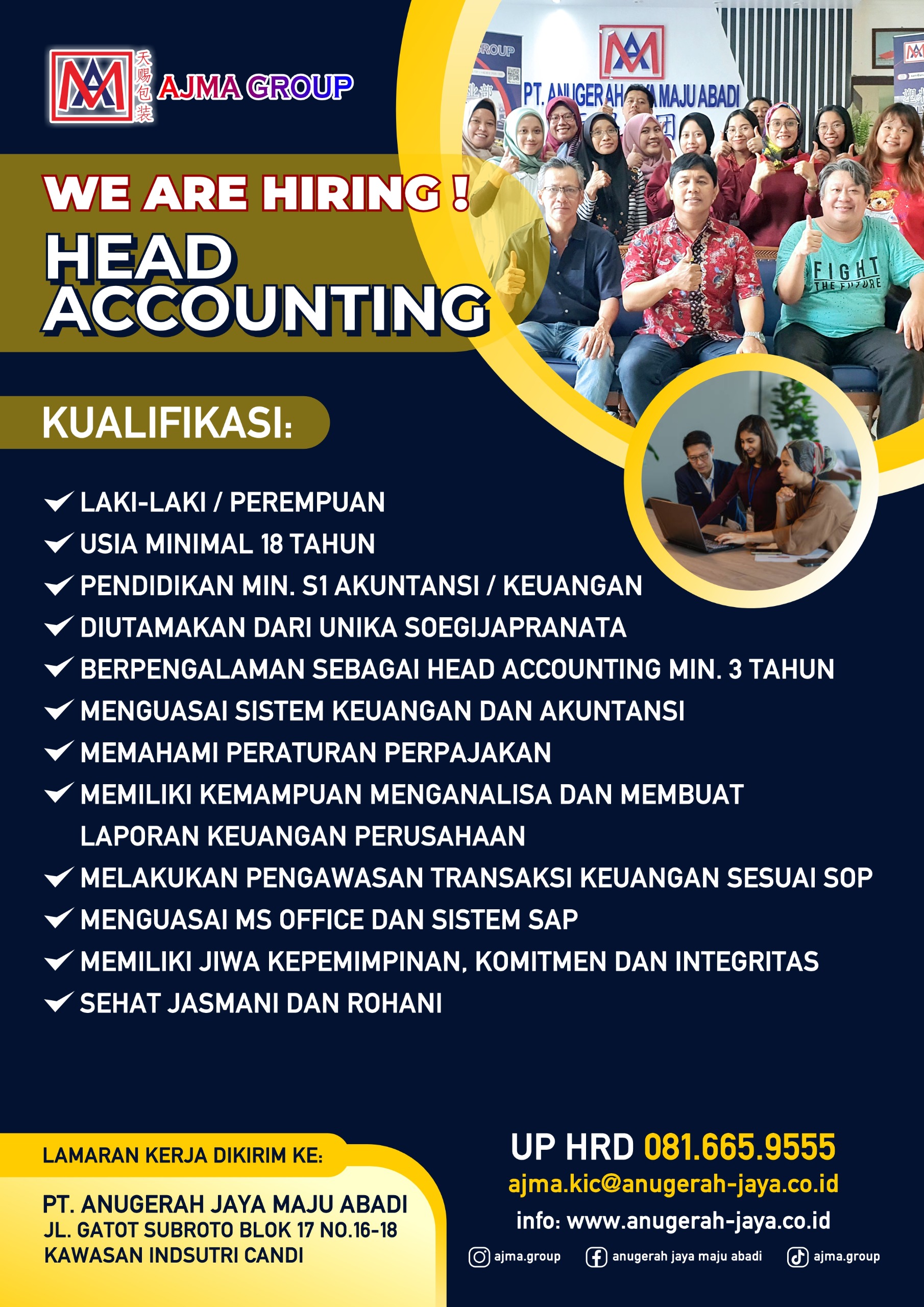 Lowongan Kerja Februari 2024 – AJMA Group _ Head Accounting