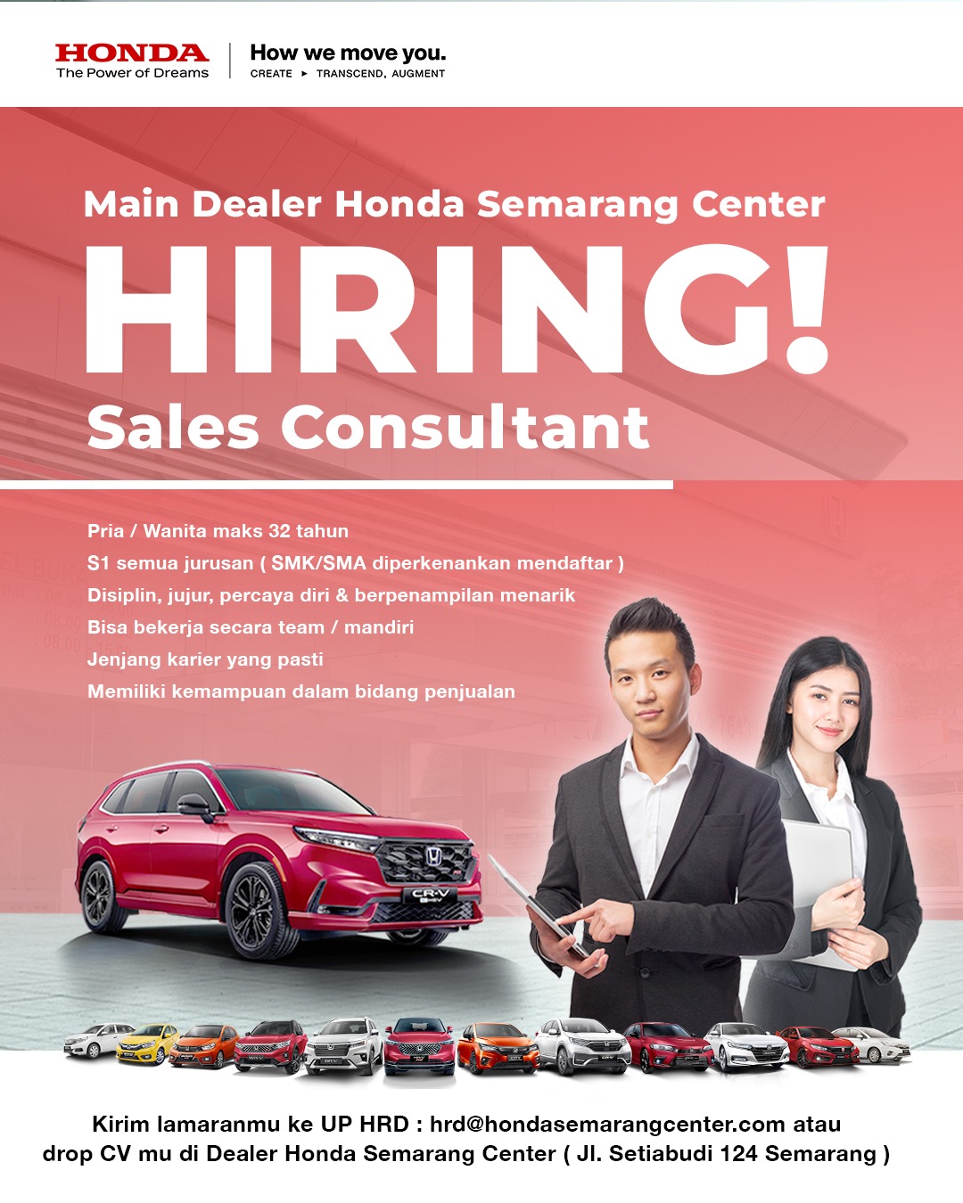 Lowongan kerja Juli 2024 – PT Semarang Honda Center – Sales Comsultan