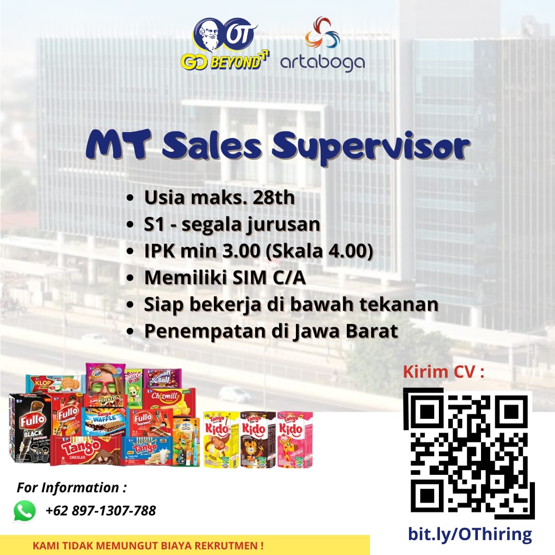 Lowongan Kerja Agustus 2024 – Artaboga – MT Sales Supervisor Lowongan Kerja Agustus 2024 – Artaboga – MT Sales Supervisor