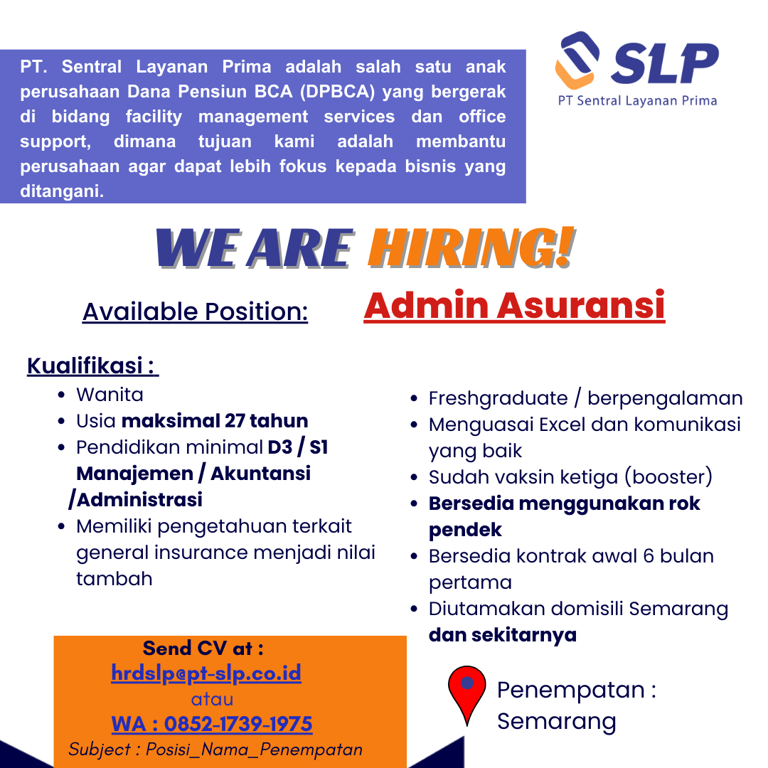 LOWKER Sept2024: PT Sentral Layanan Prima  || Admin Asuransi