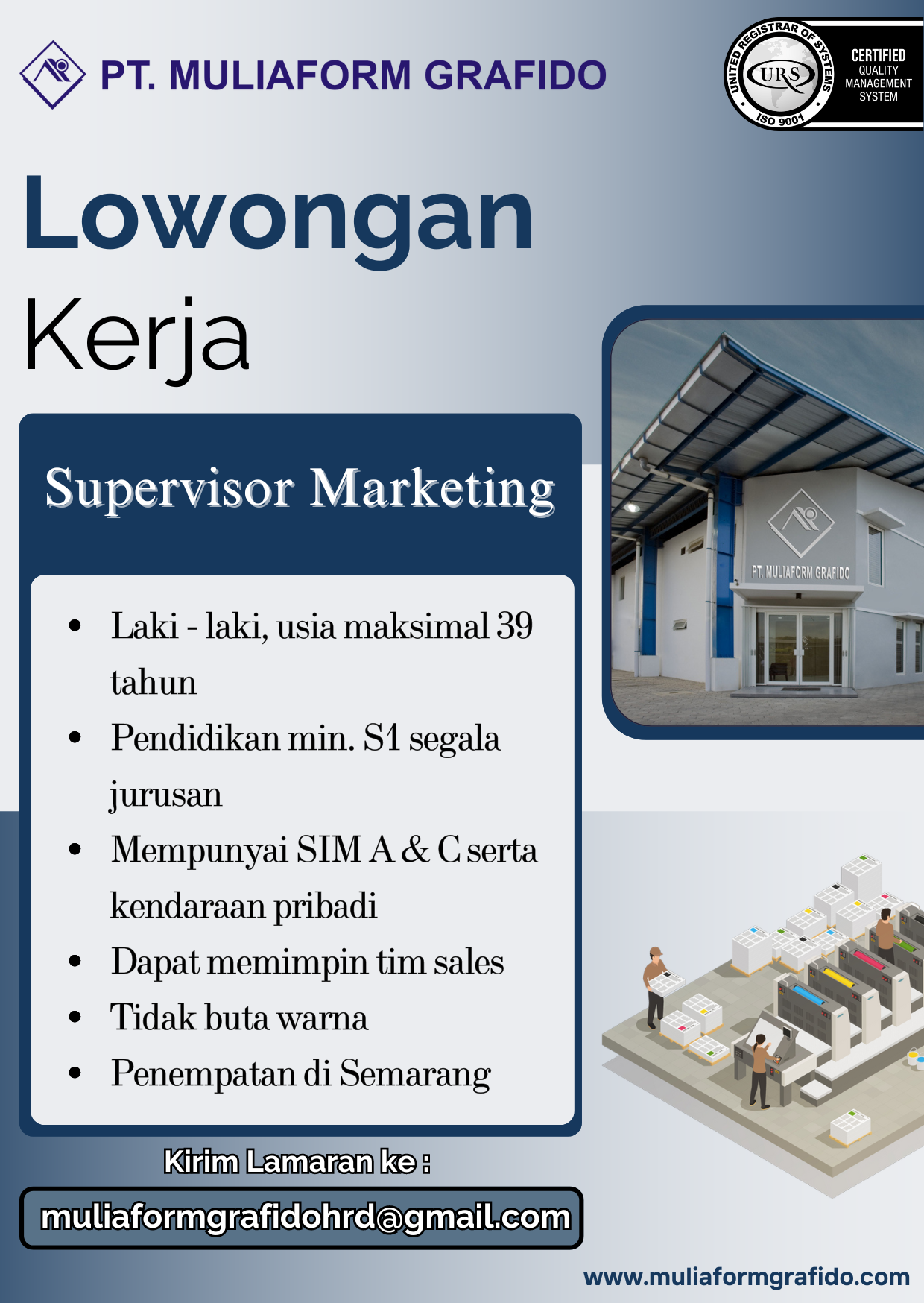 LOWKER Sept2024: PT Muliaform Grafido  || Supervisor Marketing