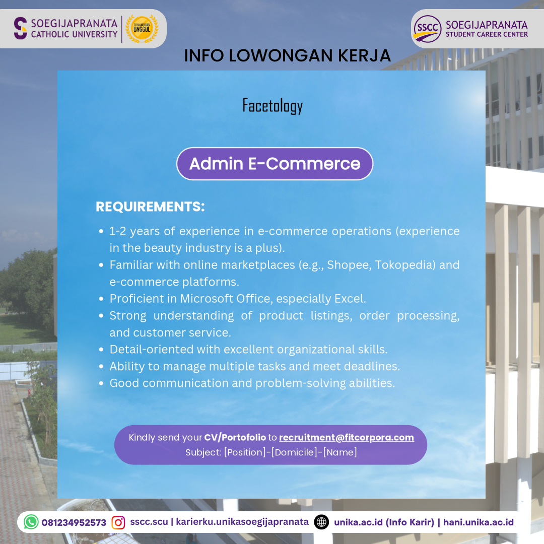 Loker Oktober 2024 – Facetology || Admin E-commerce Loker Oktober 2024 – Facetology || Admin E-commerce