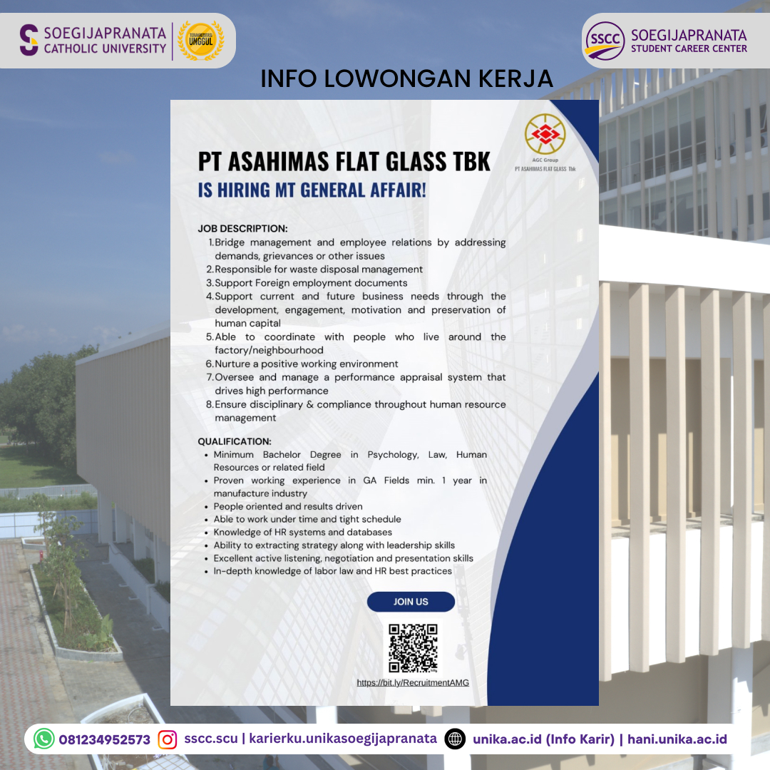 Loker Oktober 2024 – PT Asahimas Flat Glass || MT General Affair