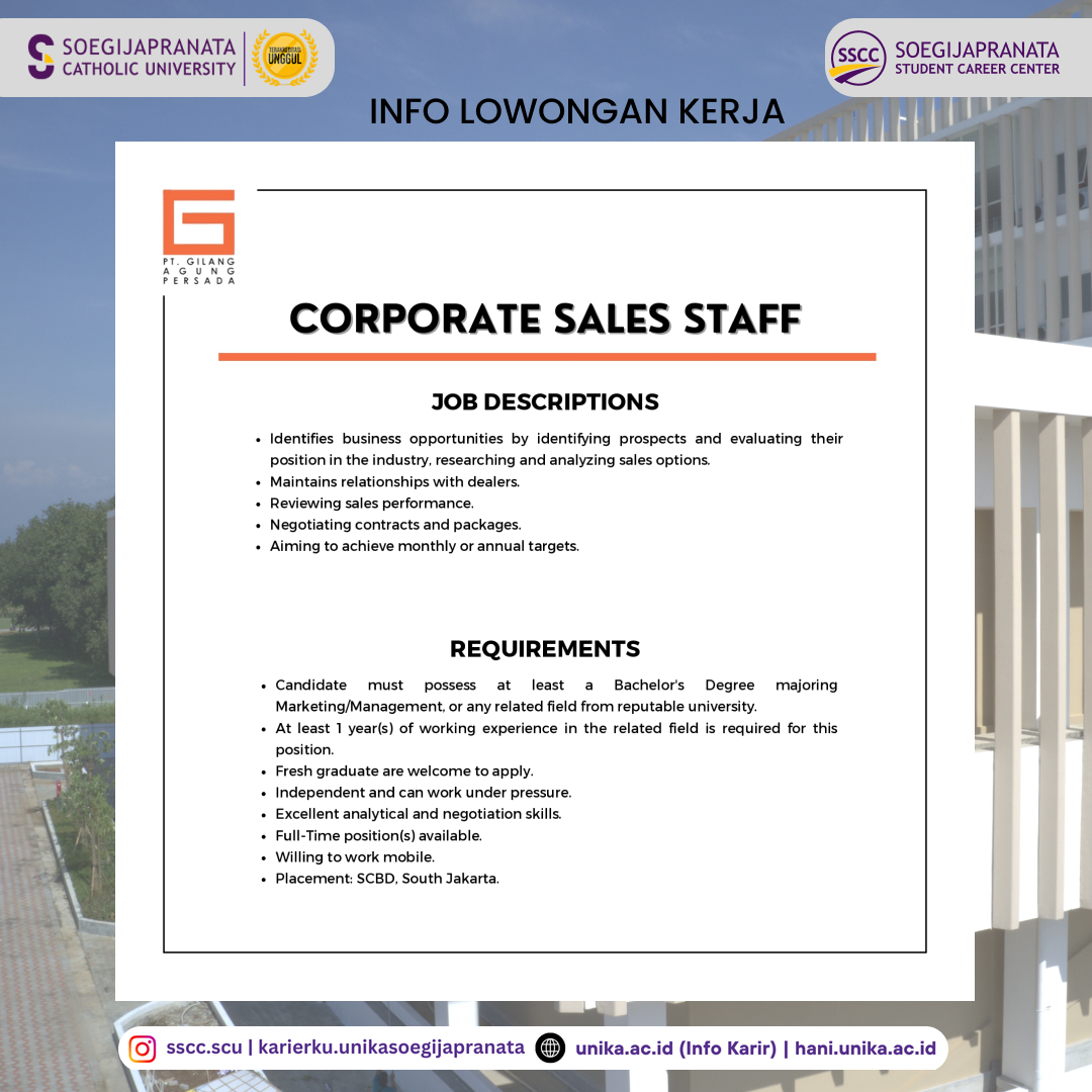 Loker Oktober 2024 – PT GAP || Corporate Sales Staff Loker Oktober 2024 – PT GAP || Corporate Sales Staff