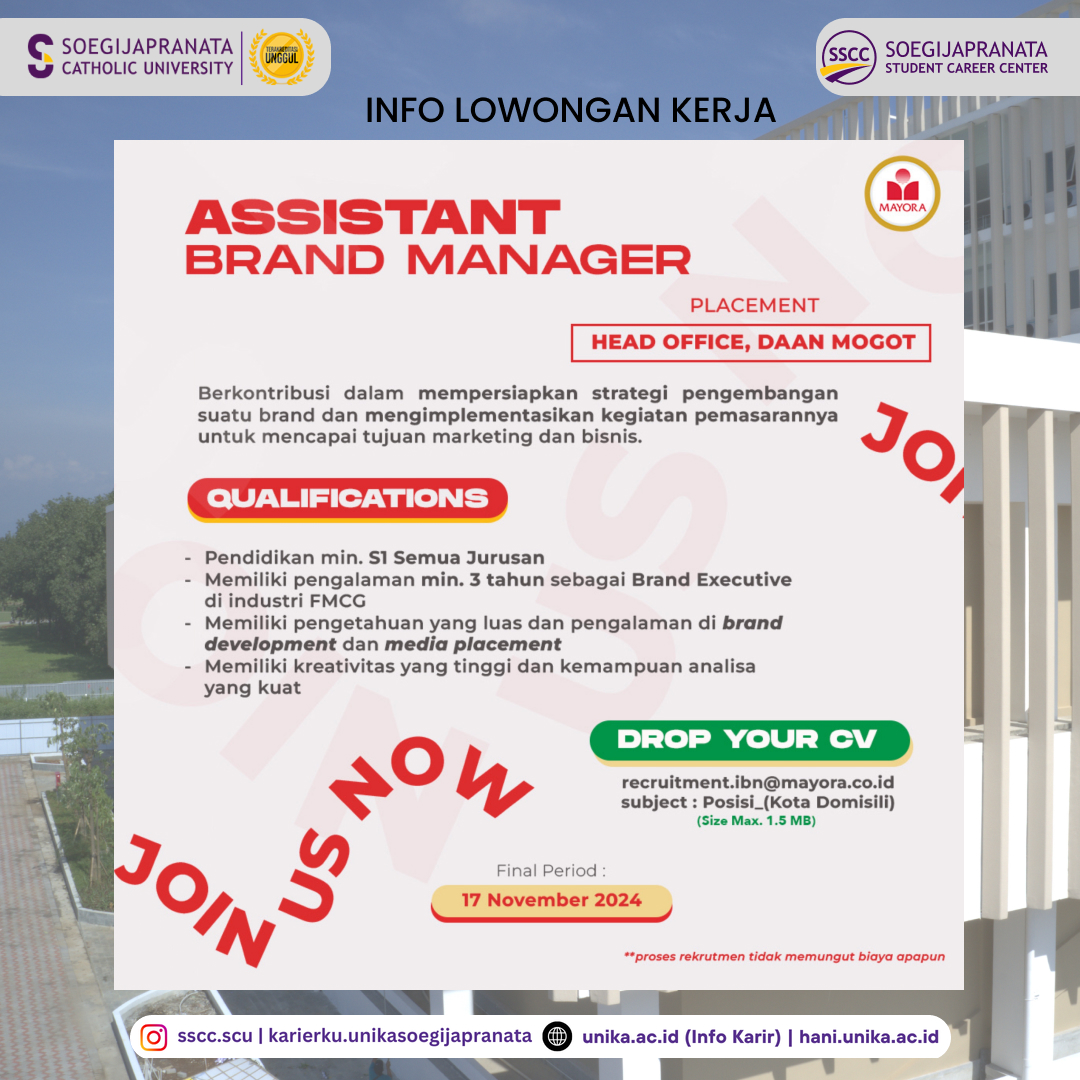 Loker Oktober 2024 – PT Mayora Indah Tbk || Assist. Brand Manager