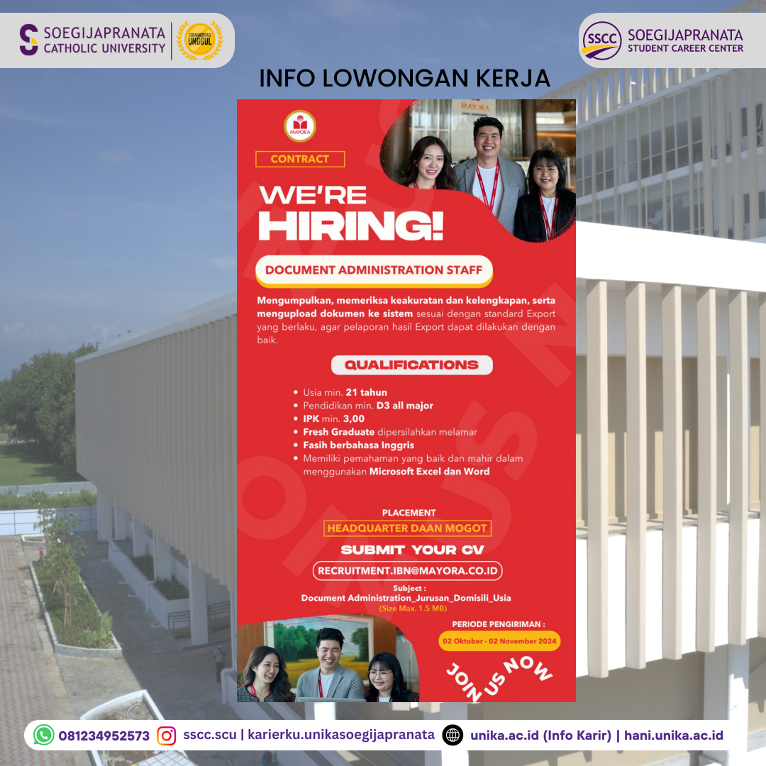 Loker Oktober 2024 – PT Mayora Indah Tbk || Document Admin. Staff