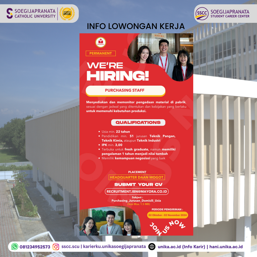 Loker Oktober 2024 – PT Mayora Indah Tbk || Purchasing Staff Loker Oktober 2024 – PT Mayora Indah Tbk || Purchasing Staff