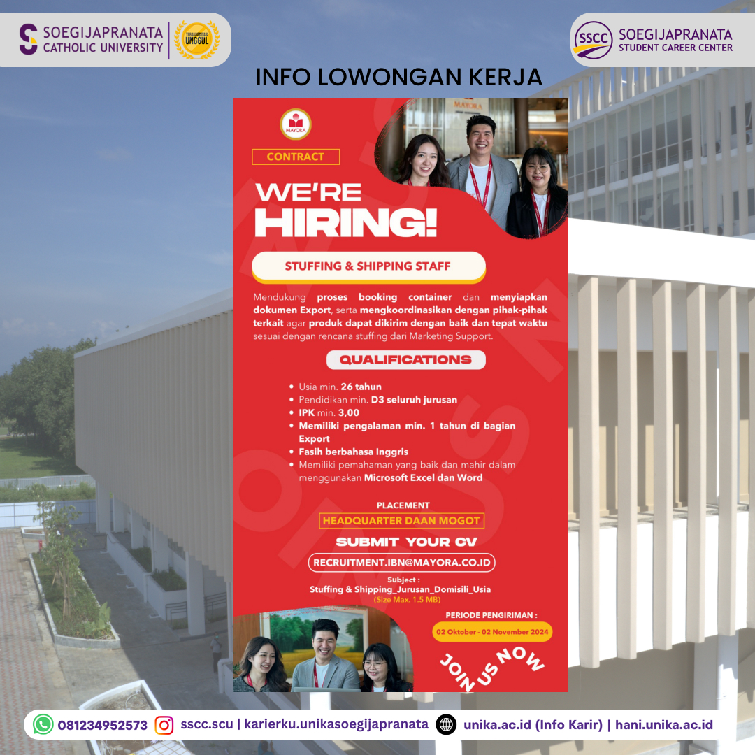 Loker Oktober 2024 – PT Mayora Indah Tbk || Stuffing & Shipping Staff