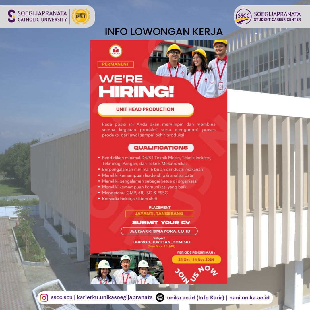 Loker Oktober 2024 – PT Mayora Indah Tbk || Unit Head Production Loker Oktober 2024 – PT Mayora Indah Tbk || Unit Head Production