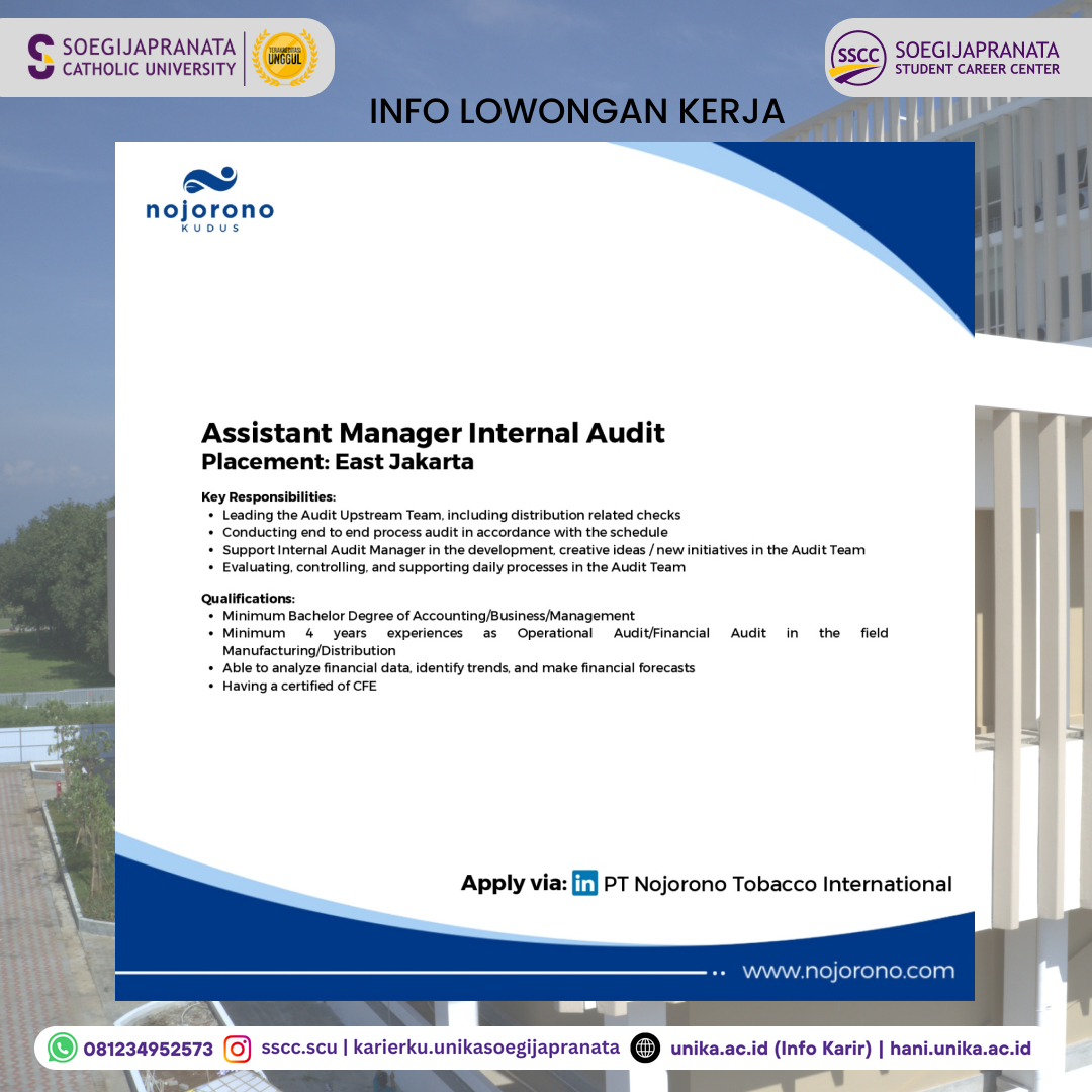 Loker Oktober 2024 – PT Nojorono Kudus || Assist. Manager Loker Oktober 2024 – PT Nojorono Kudus || Assist. Manager