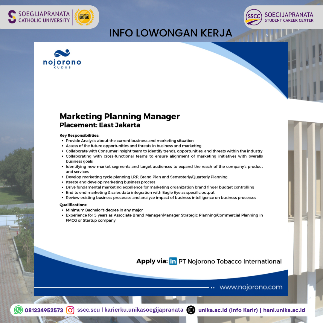 Loker Oktober 2024 – PT Nojorono Kudus || Marketing Planning