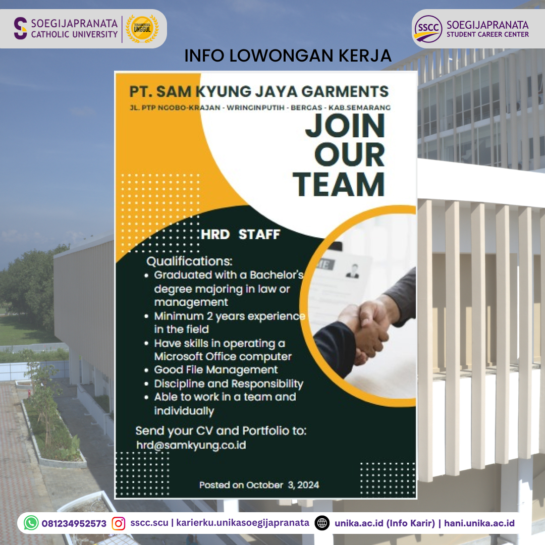 Loker Oktober 2024 – PT Sam Kyung Garments || HRD Staff