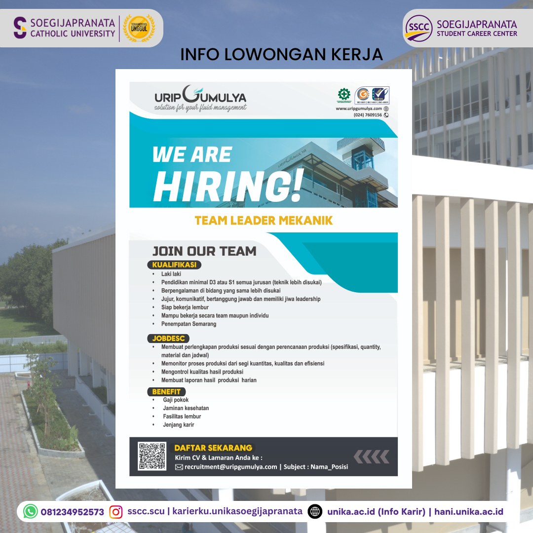 Loker Oktober 2024 – PT Urip Gumulya || Team Leader Mekanik