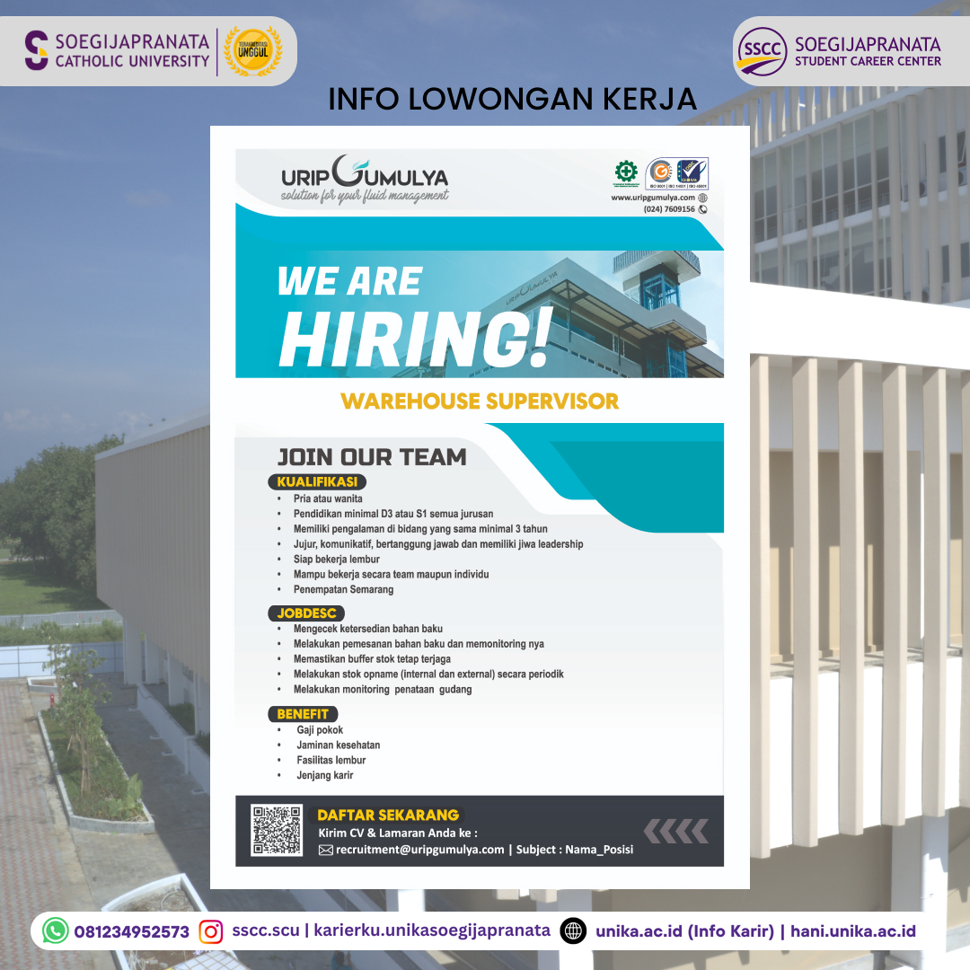 Loker Oktober 2024 – PT Urip Gumulya || Warehouse SPV