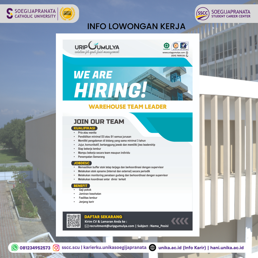 Loker Oktober 2024 – PT Urip Gumulya || Warehouse Team Leader