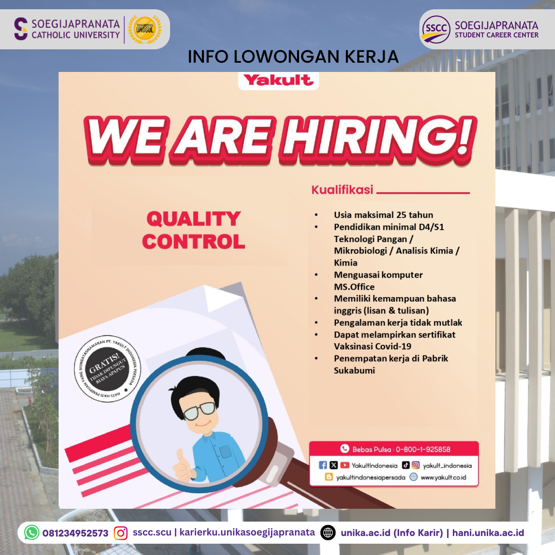 Loker Oktober 2024 – PT Yakult Indonesia Persada || QC Loker Oktober 2024 – PT Yakult Indonesia Persada || QC