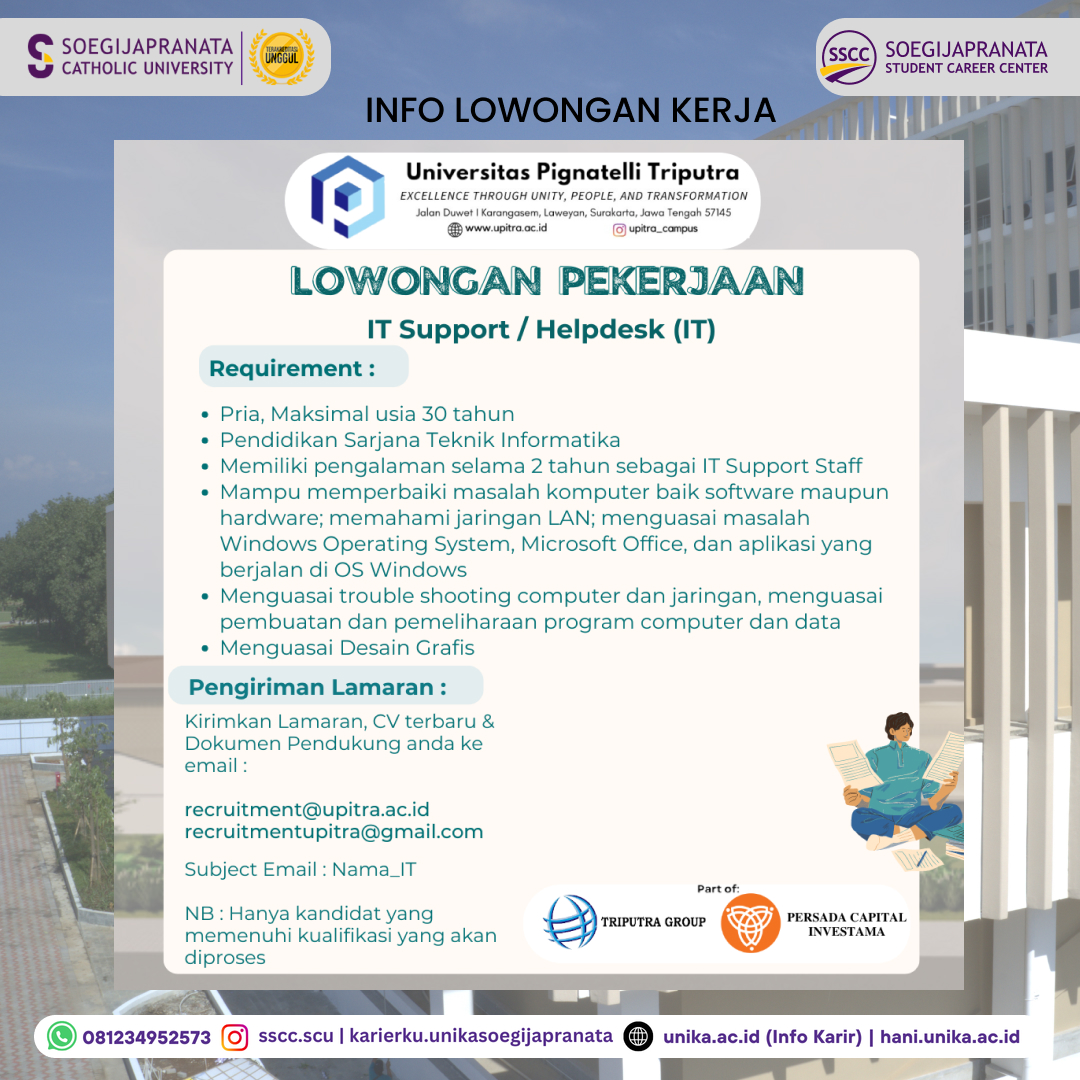Loker Oktober 2024 – Univ. Pignatelli Triputra || IT Support