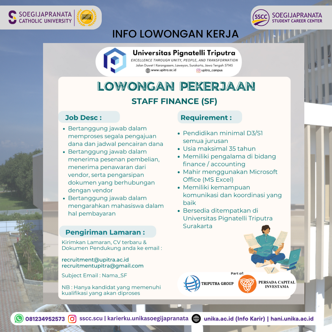 Loker Oktober 2024 – Univ. Pignatelli Triputra || Staff Finance