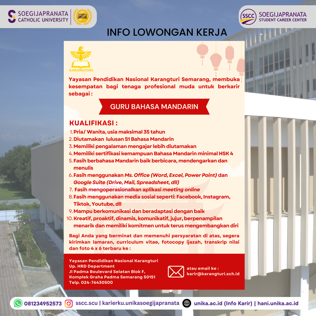 Loker Oktober 2024 – Yayasan Karangturi || Guru Bahasa Mandarin