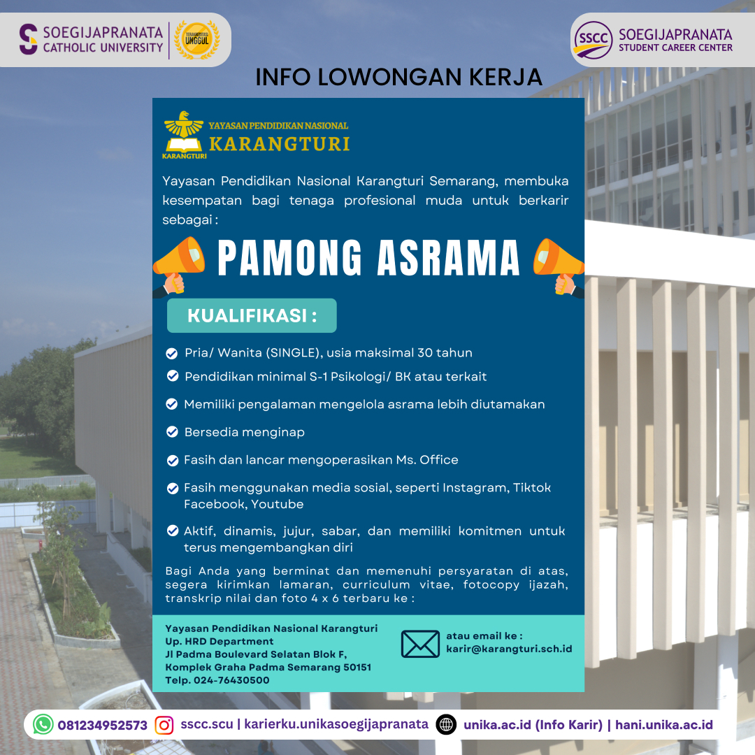 Loker Oktober 2024 – Yayasan Karangturi || Pamong Asrama