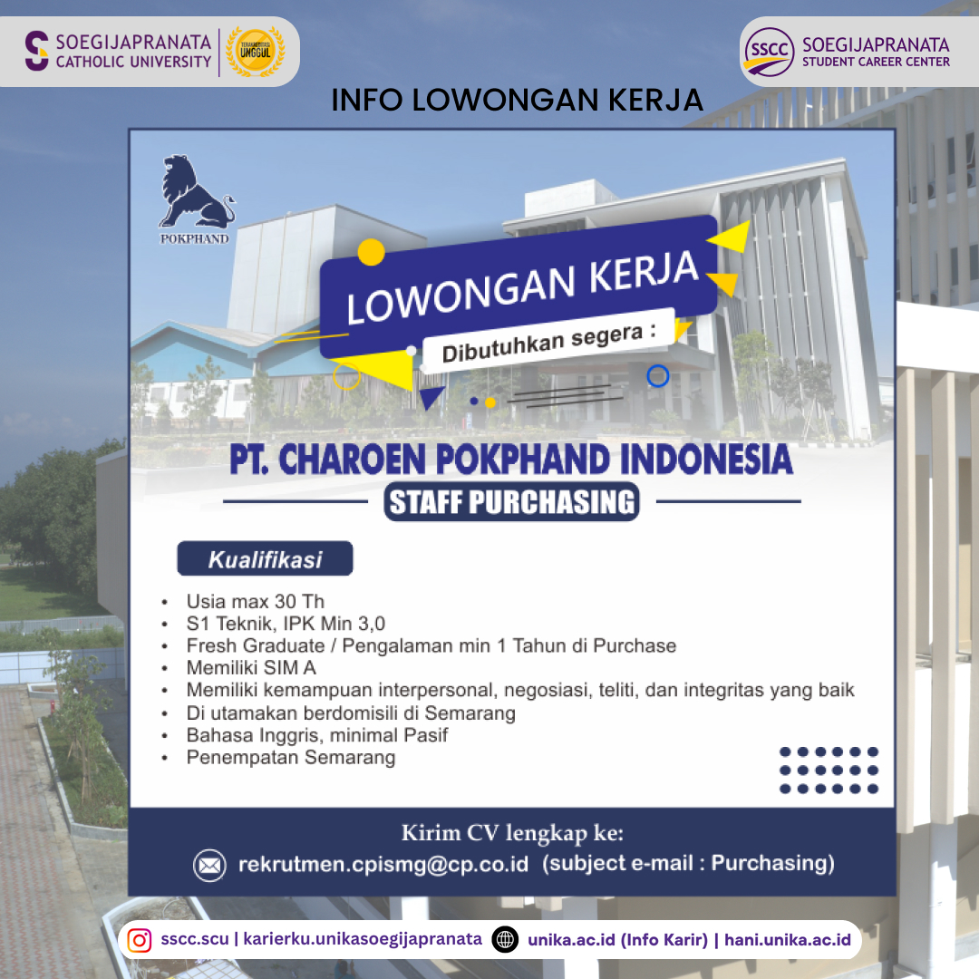 Loker November 2024 – PT Charoen Pokphand || Staff Purchasing Loker November 2024 – PT Charoen Pokphand || Staff Purchasing