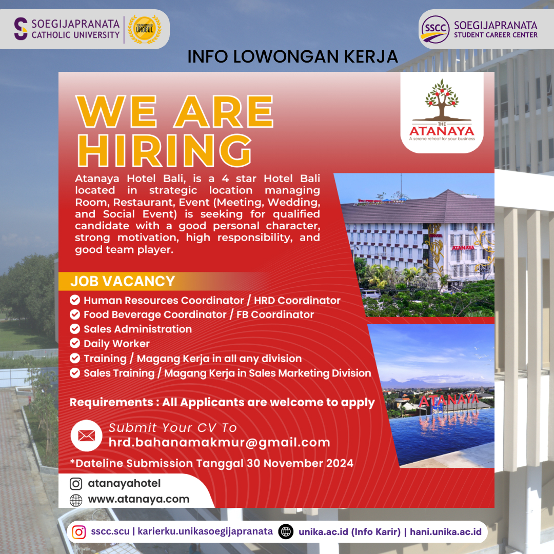 Loker November 2024 – The Atanaya Bali || Job Vacancy & Intern.