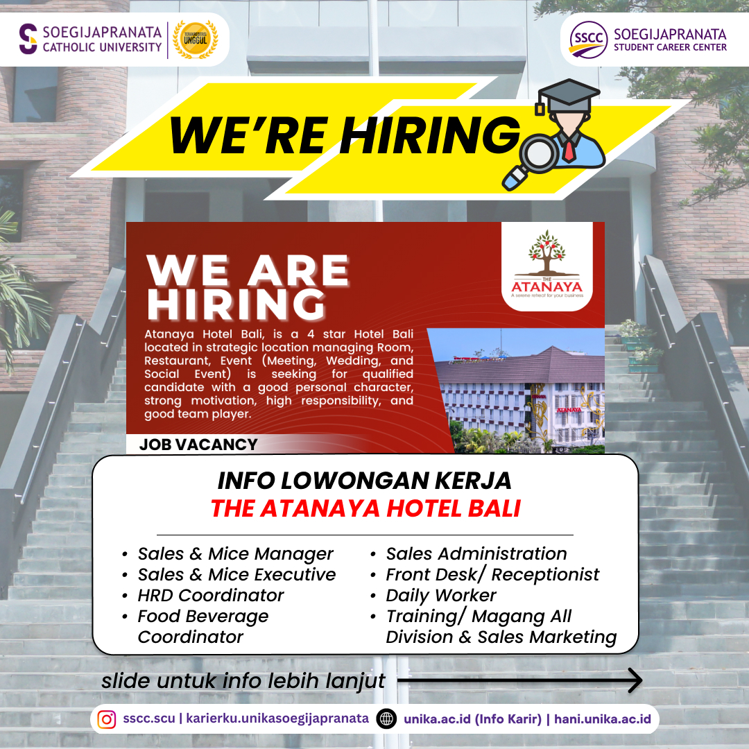 Loker Desember 2024 – The Atanaya Hotel Bali || Job Vacancy & Intern.