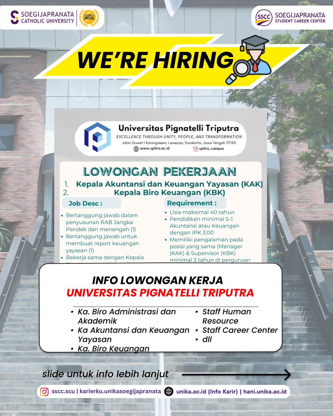 Loker Maret 2025 – Universitas Pignatelli Triputra || Job Vacancy