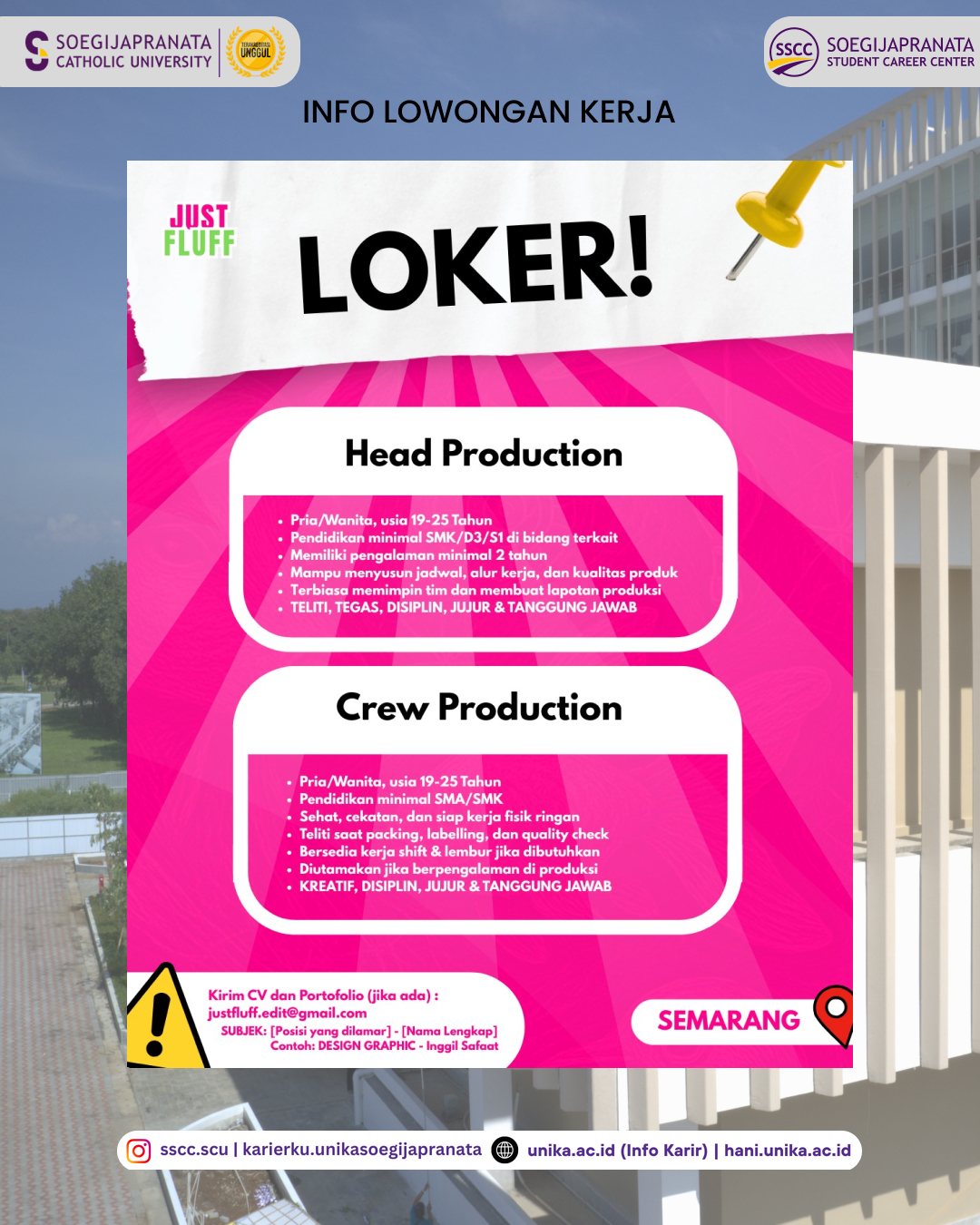 Loker Juli 2025 – PT. JUST FLUFF NUSANTARA INDONESIA || Job Vacancy – SCU