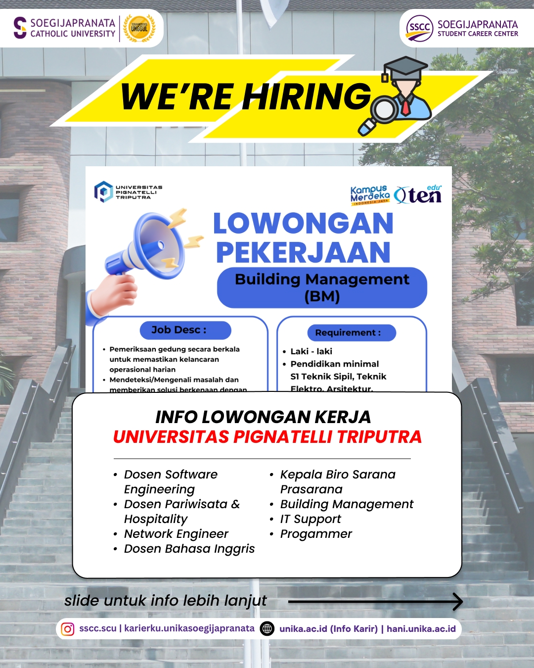 Loker Agustus 2025 – UNIVERSITAS PIGNATELLI TRIPUTRA || Job Vacancy