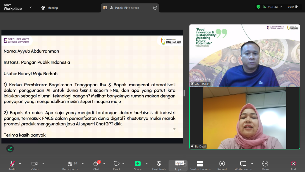 Webinar Series PMTP SCU Bahas Isu Relevan Dunia Pangan sesuai Kebutuhan Masyarakat