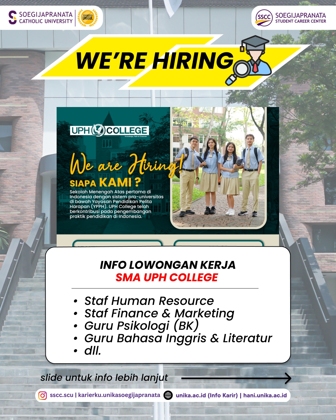 Loker Oktober 2025 – SMA UPH College || Job Vacancy