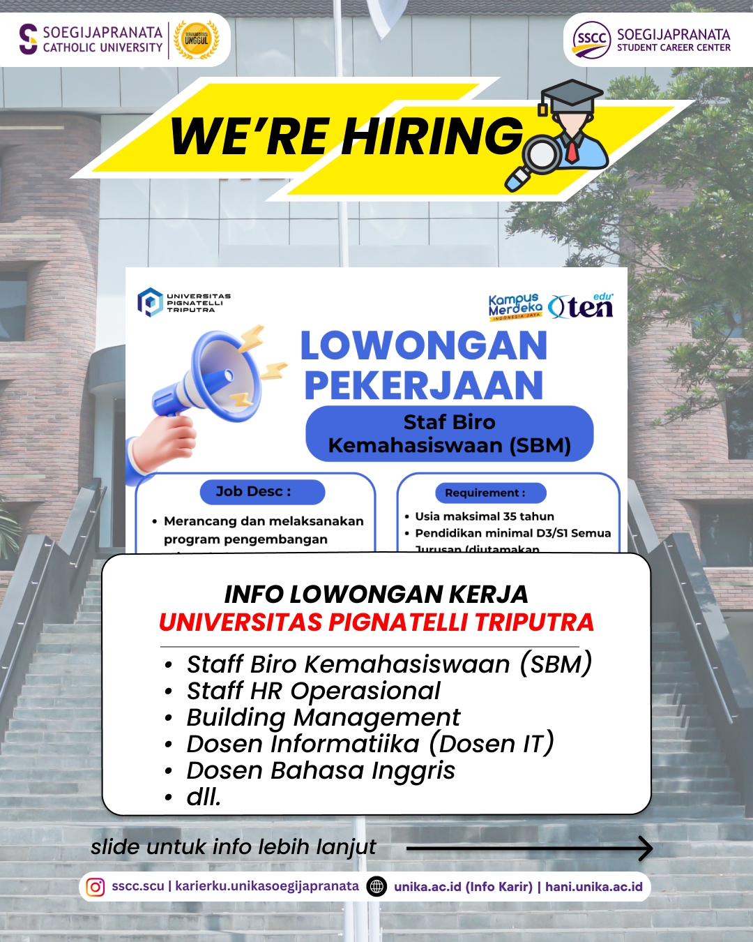 Loker Oktober 2025 – Universitas Pignatelli Triputra || Job Vacancy