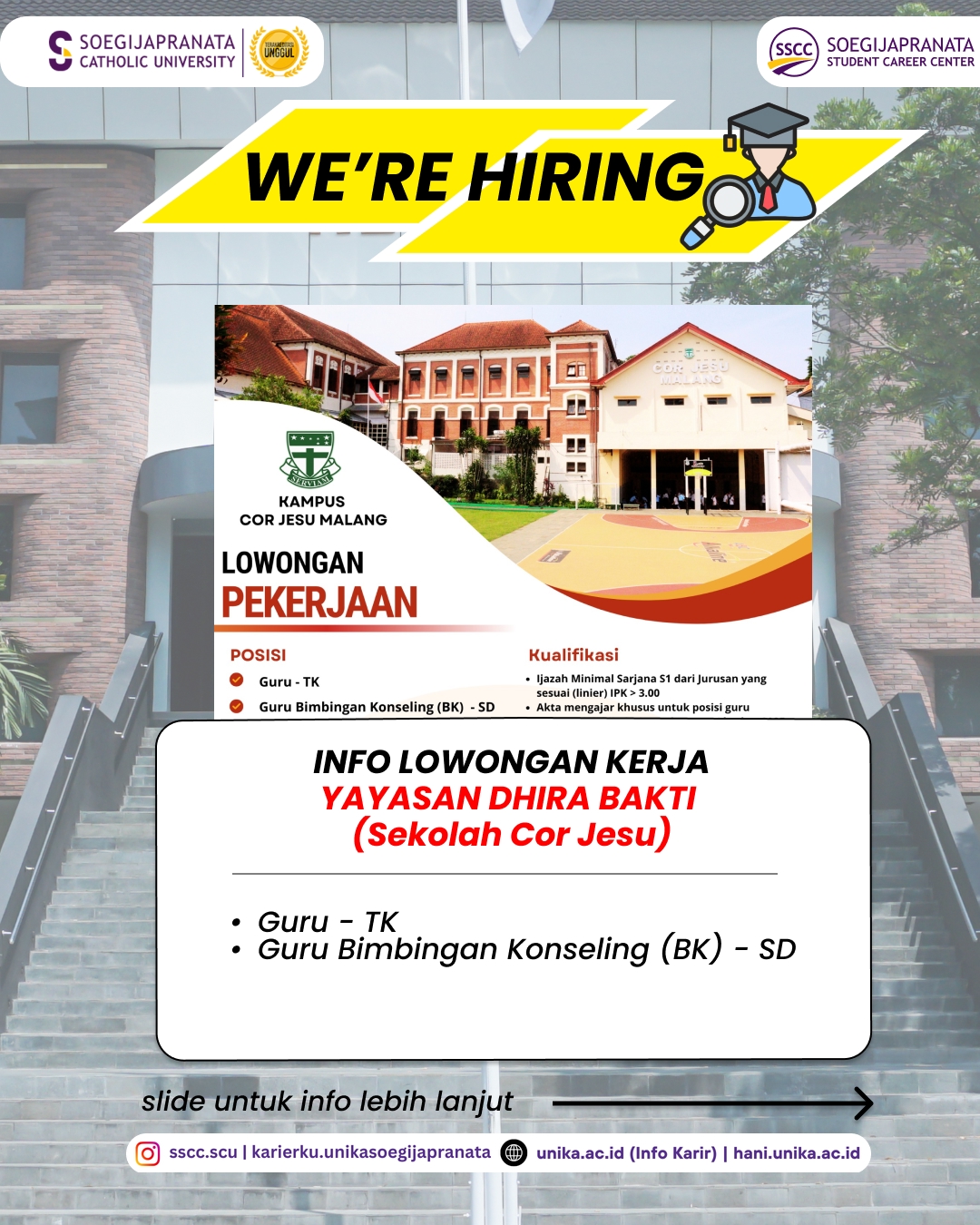 Loker Oktober 2025 – Yayasan Dhira Bhakti (Sekolah Cor Jesu) || Job Vacancy