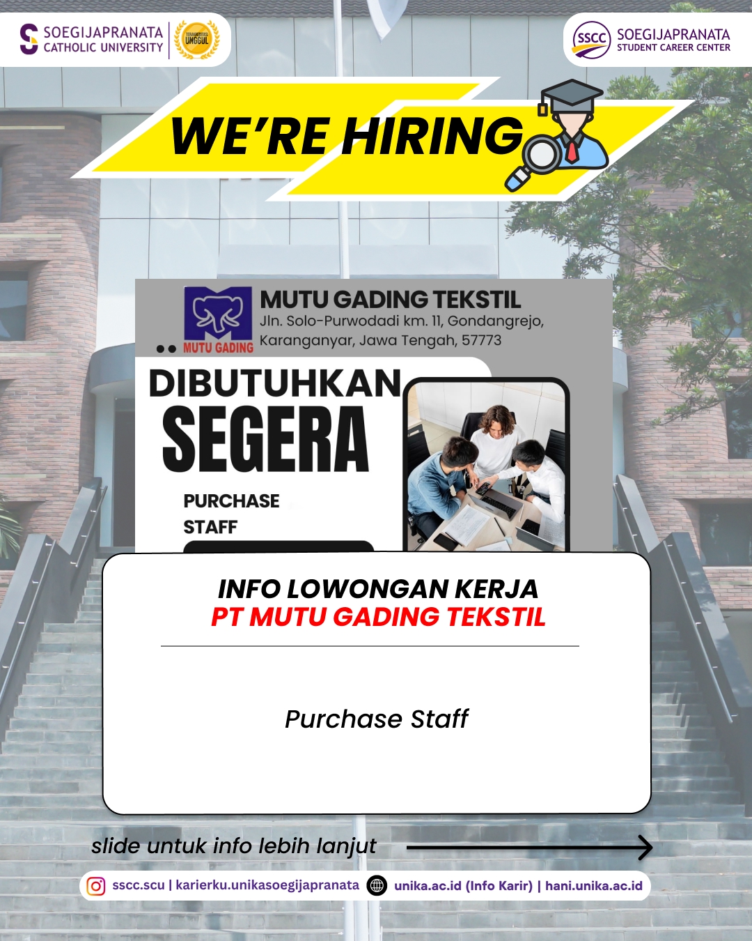 Loker Januari 2026 – PT Mutu Gading Tekstil || Job Vacancy