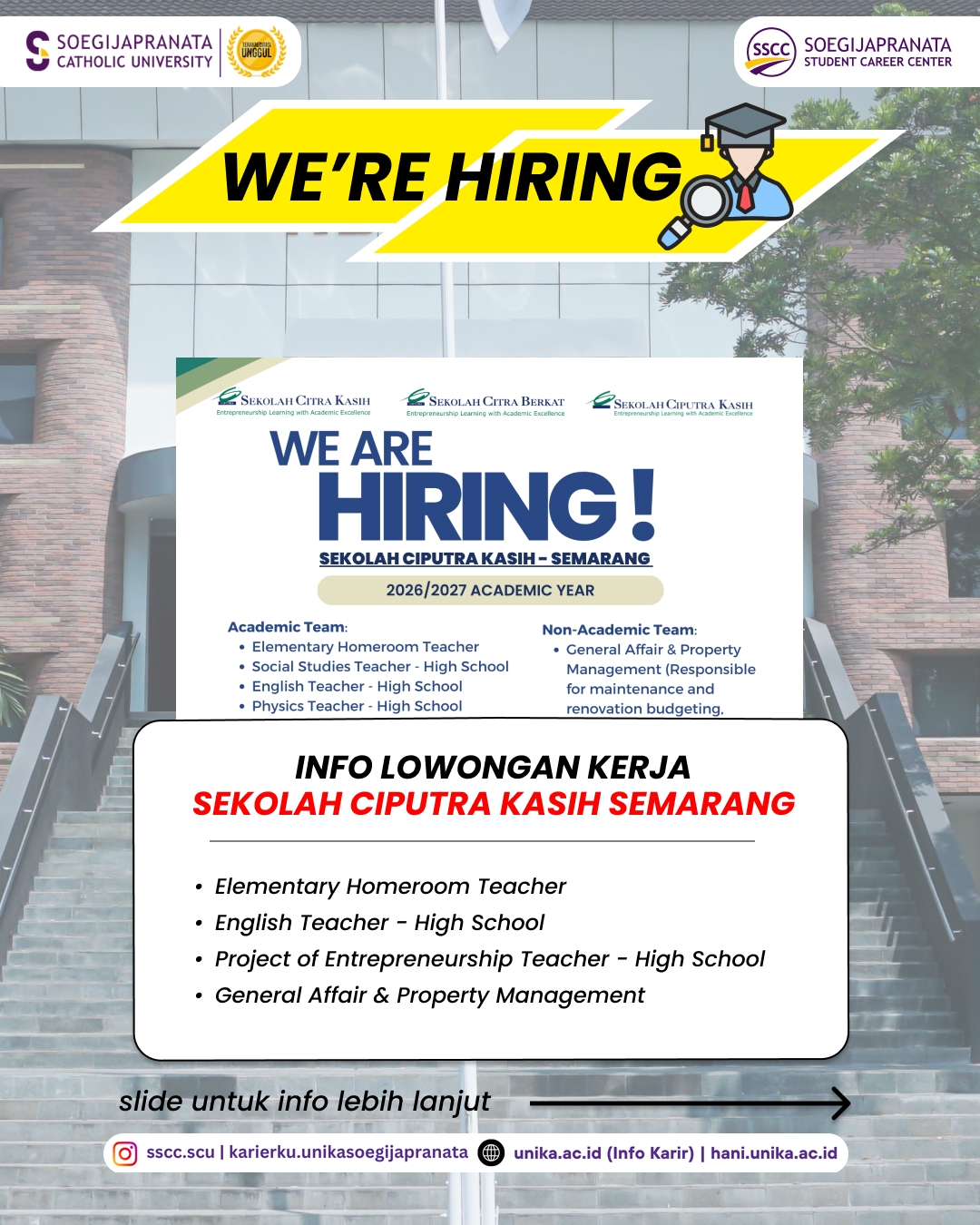 Loker Januari 2026 – Sekolah Ciputra Kasih Semarang || Job Vacancy