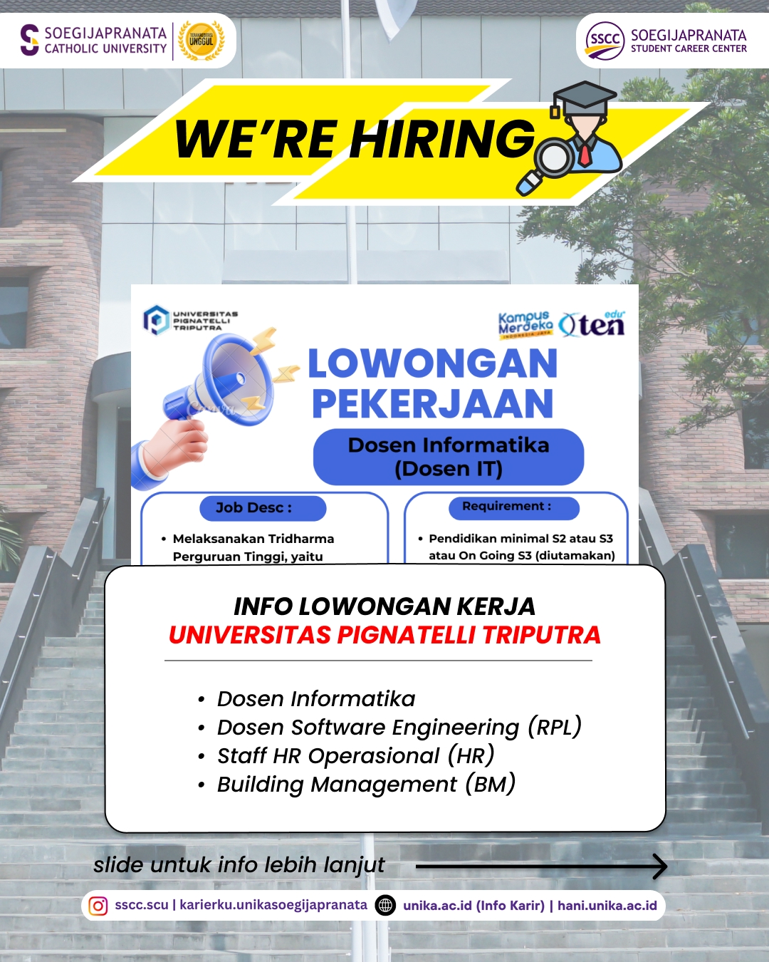 Loker Januari 2026 – Universitas Pignatelli Triputra || Job Vacancy