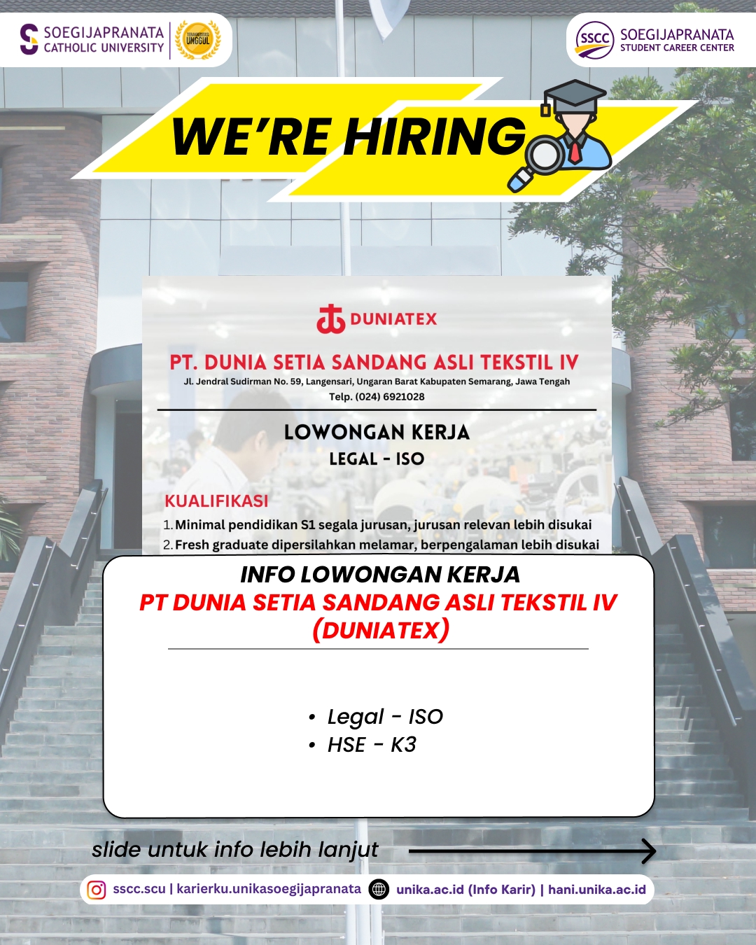 Loker Februari 2026 – PT Dunia Setia Sandang Asli Tekstil IV (Duniatex) || Job Vacancy