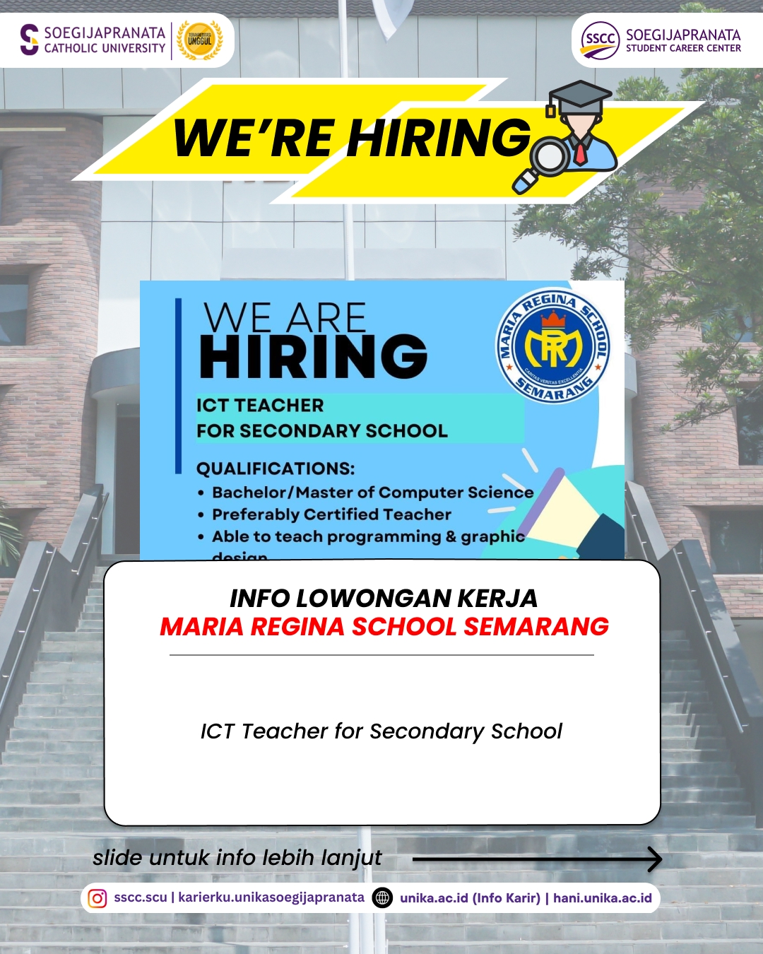 Loker Maret 2026 – Maria Regina School Semarang || Job Vacancy