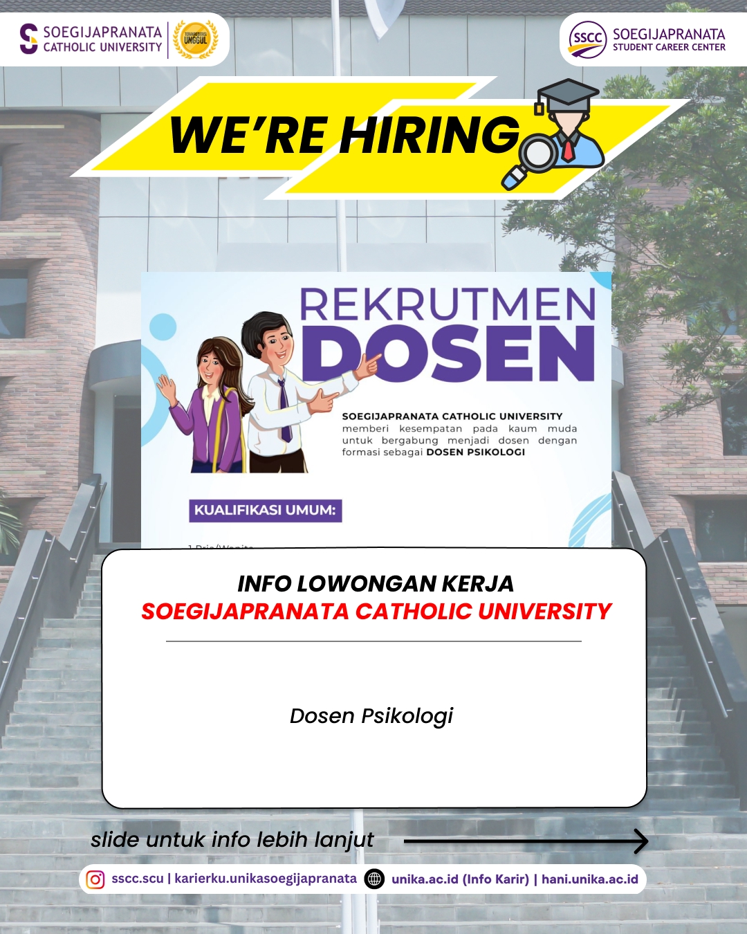 Loker Maret 2026 – Soegijapranata Catholic University (SCU) || Job Vacancy