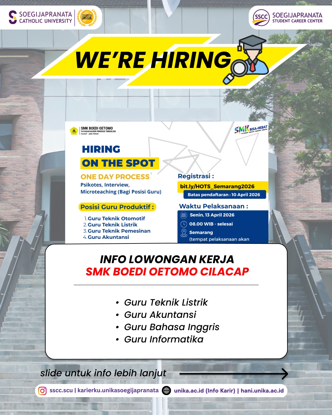 Loker Maret 2026 – SMK Boedi Oetomo Cilacap || Job Vacancy