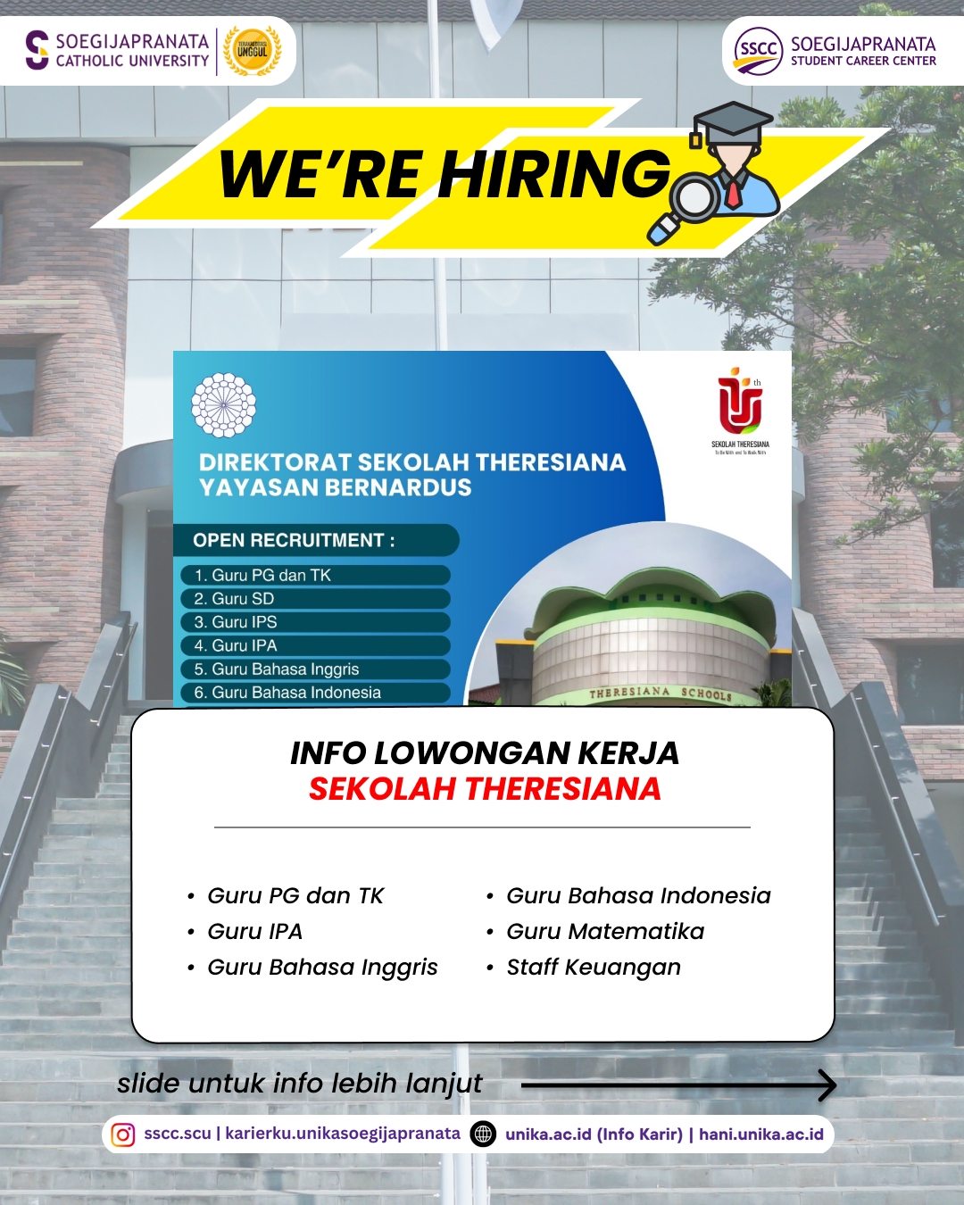 Loker Maret 2026 – Sekolah Theresiana || Job Vacancy