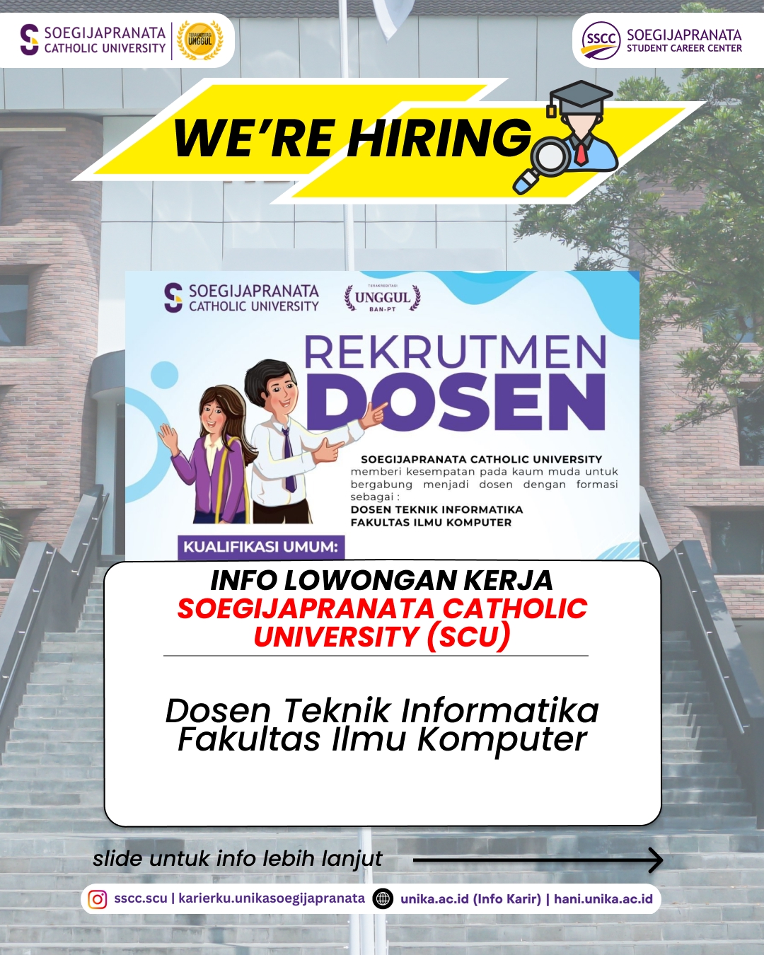 Loker April 2026 – Soegijapranata Catholic University (SCU) || Job Vacancy