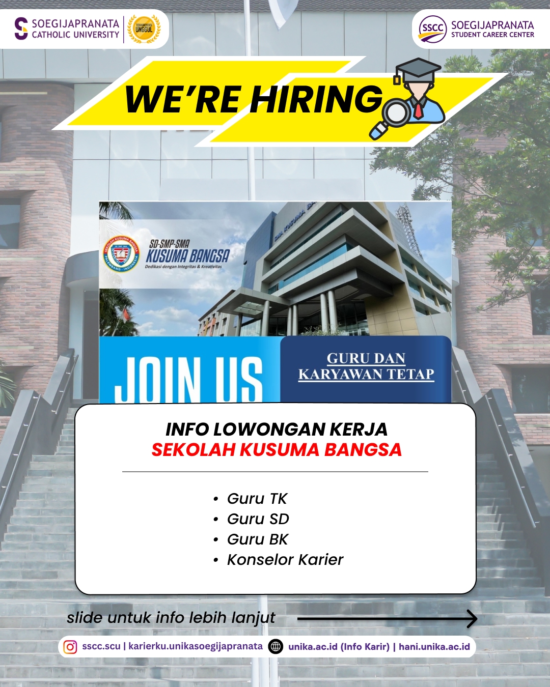 Loker Maret 2026 – Sekolah Kusuma Bangsa || Job Vacancy