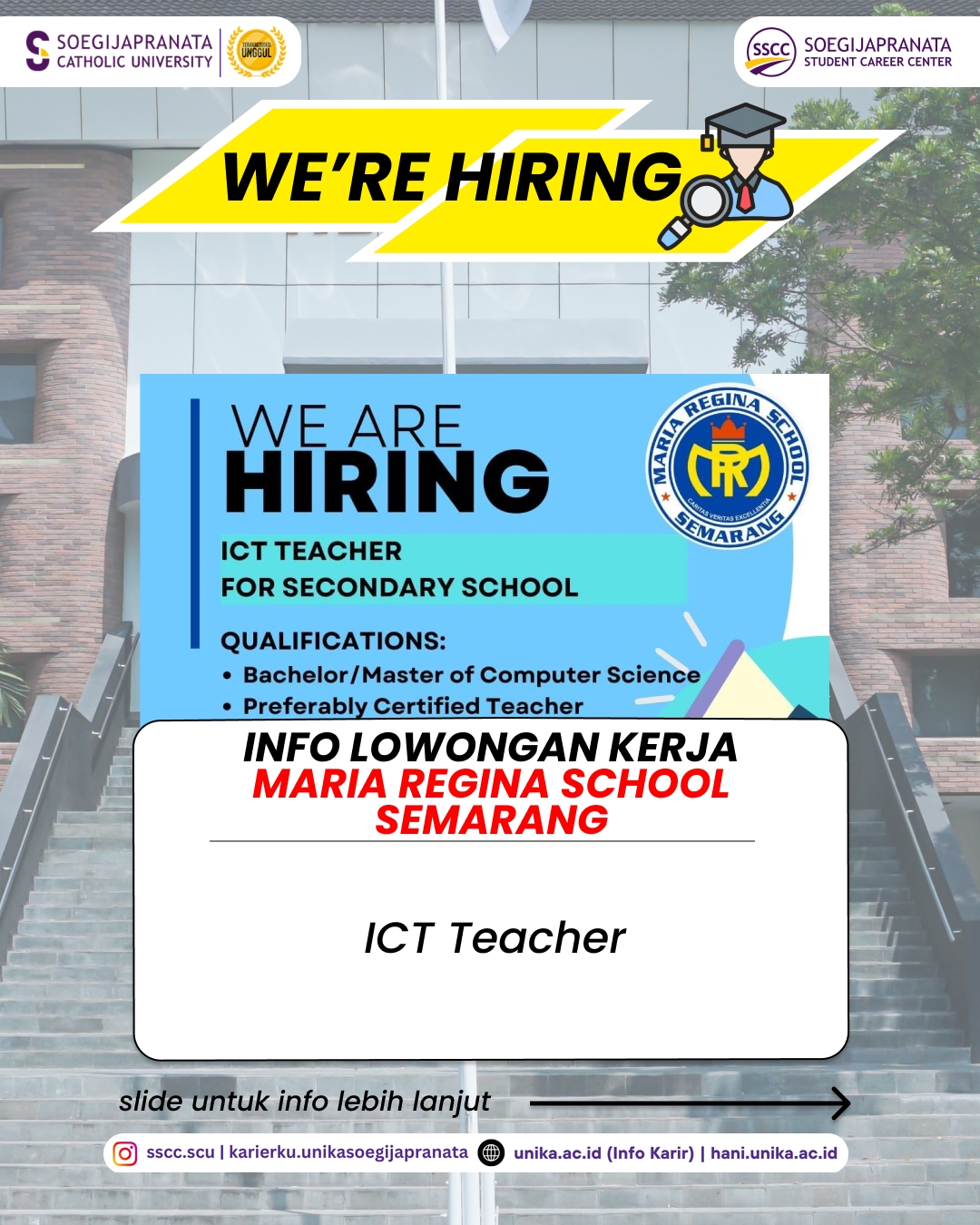 Loker Mei 2026 – Maria Regina School Semarang || Job Vacancy