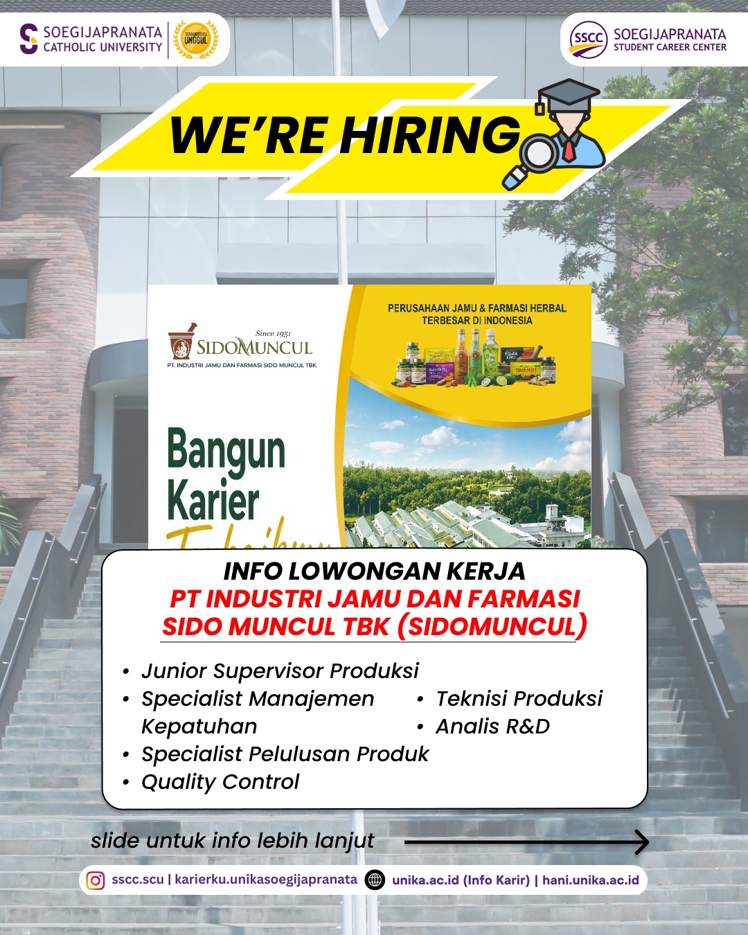 Loker Mei 2026 – PT Industri Jamu dan Farmasi Sido Muncul Tbk (SIDO) || Job Vacancy